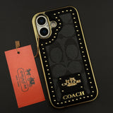 Gold Chrome Border CC Monogram Case for iPhone 17