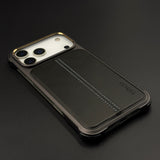 Aluminum Frame Hidden MagSafe Leather Stitch Case Cover for iPhone 17 Series