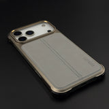 Aluminum Frame Hidden MagSafe Leather Stitch Case Cover for iPhone 17 Series
