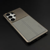 Aluminum Frame Hidden MagSafe Leather Stitch Case Cover for Samsung Galaxy S26 Ultra