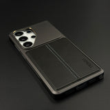 Aluminum Frame Hidden MagSafe Leather Stitch Case Cover for Samsung Galaxy S26 Ultra