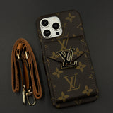 Luxury Fashion Brand Monogram Cardholder Sling Case for iPhone