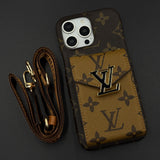 Luxury Fashion Brand Monogram Cardholder Sling Case for iPhone