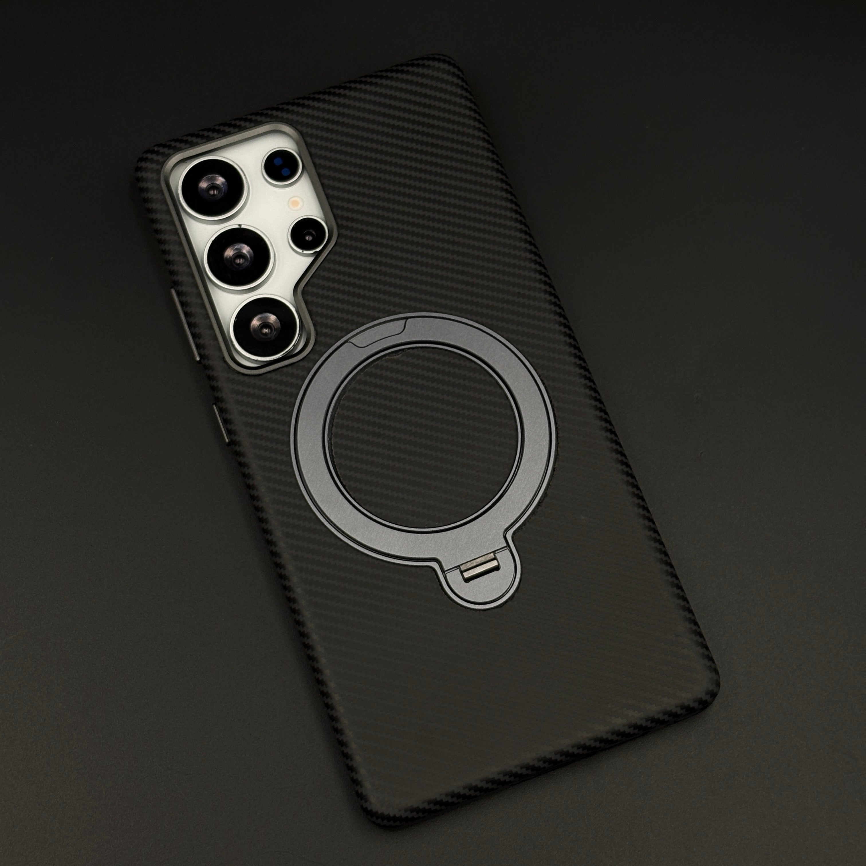 Carbon Fibre Case with Rotating Stand & MagSafe for Samsung Galaxy S24 Ultra | Protective Cover