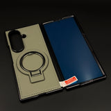 Stitched Leather Rotating Metal Stand MagSafe Mobile Case Cover for Samsung Galaxy Z Fold 6 | Front Screen Protector Included