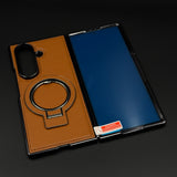 Stitched Leather Rotating Metal Stand MagSafe Mobile Case Cover for Samsung Galaxy Z Fold 6 | Front Screen Protector Included