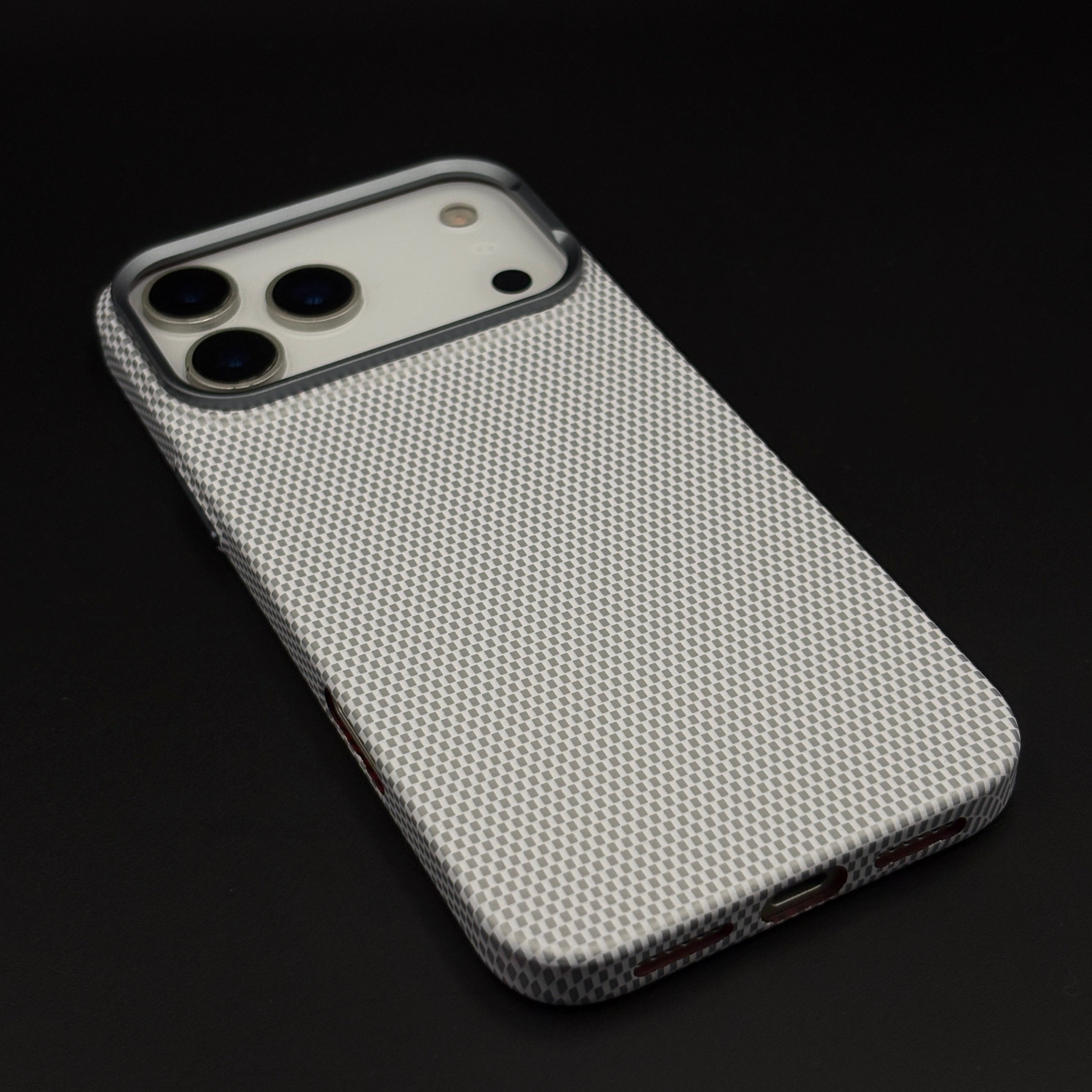 Pearl White Carbon Fibre Feel Hidden MagSafe Mobile Case Cover for iPhone 17 Series | Slim Protective Shell