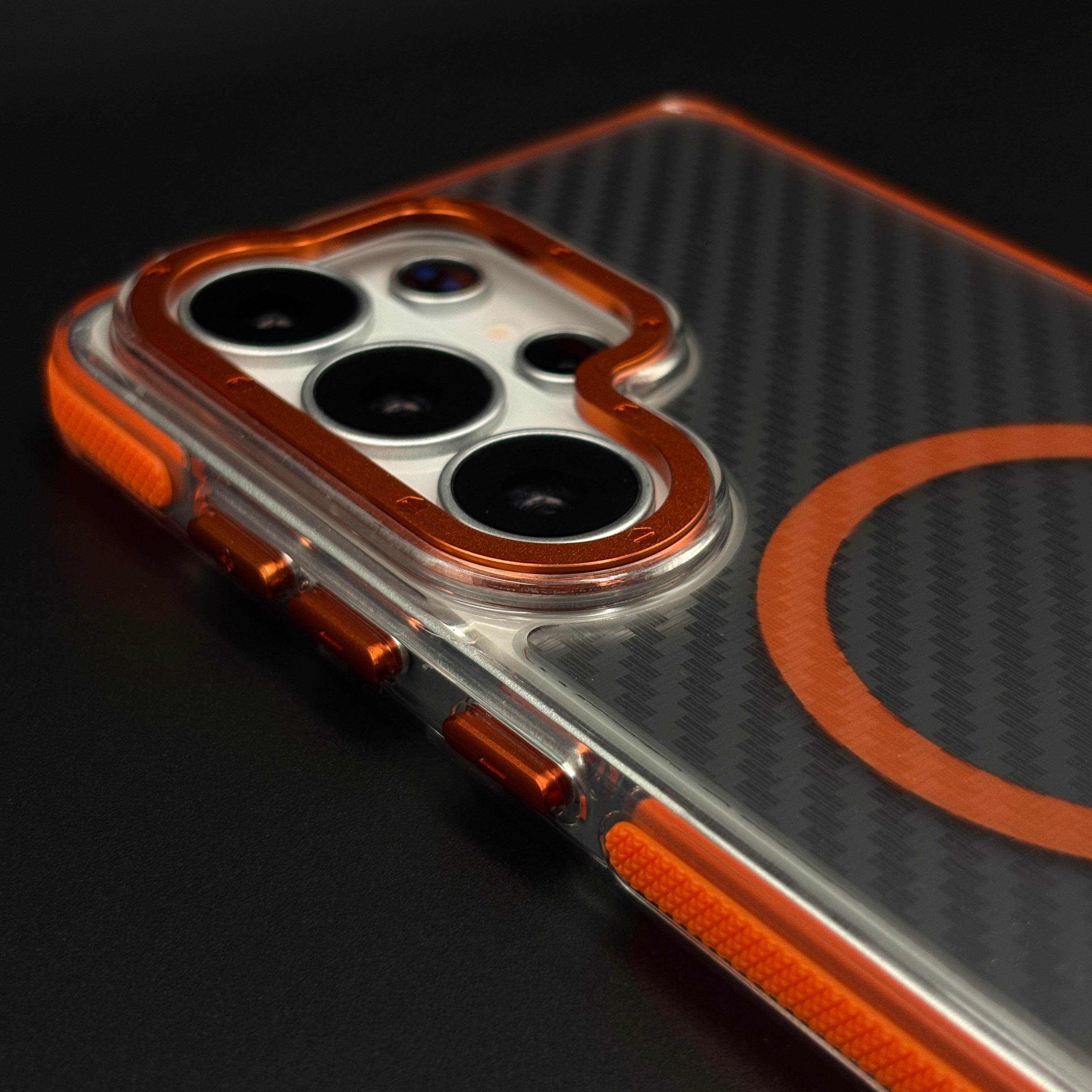 Carbon Fibre Matte MagSafe Orange Case for Samsung Galaxy S26 Ultra | Smokey Finish Protection