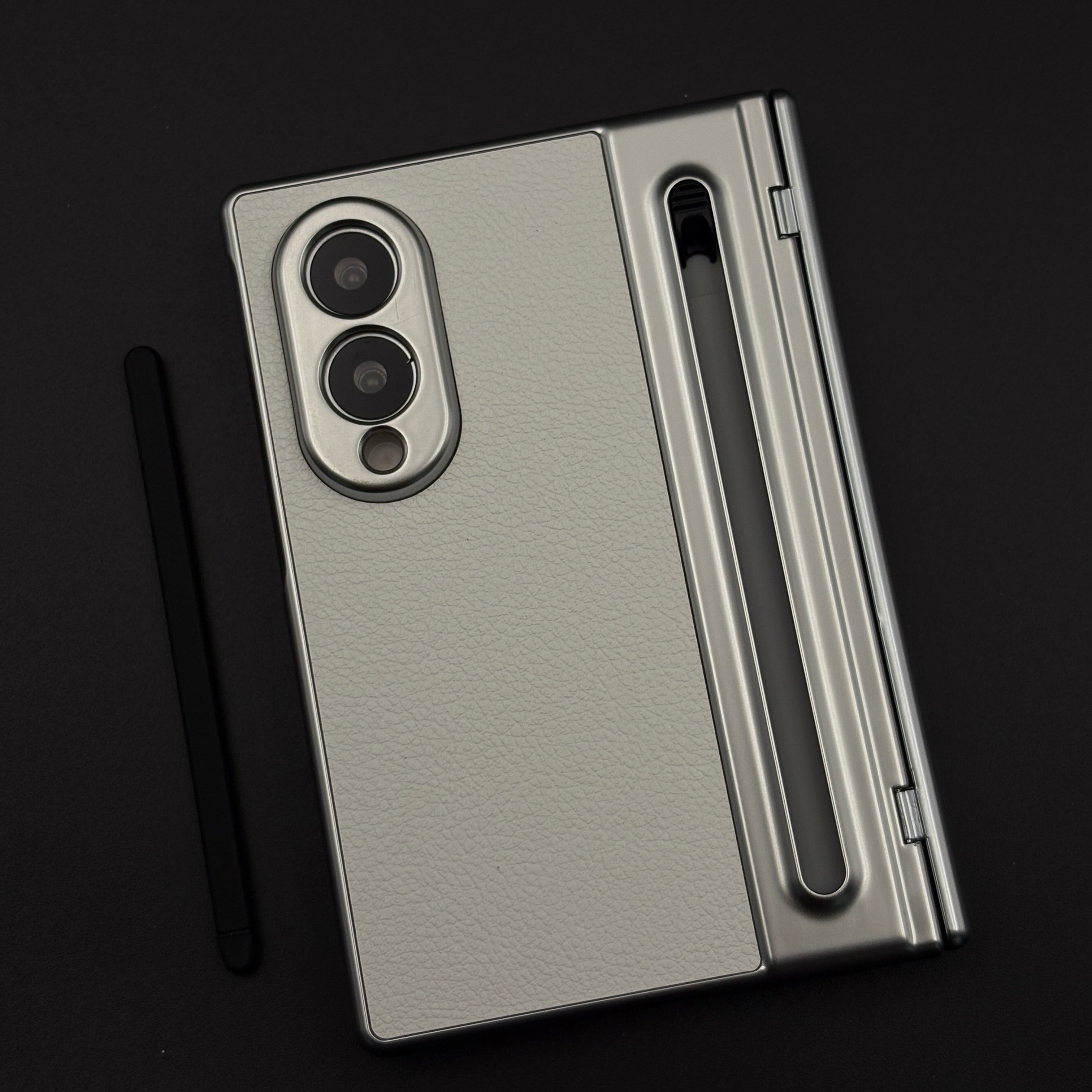 All-in-One Case | Leather Texture with Pen for Samsung Galaxy Z Fold 8 | Front Screen Protector & Side Hinge Protection