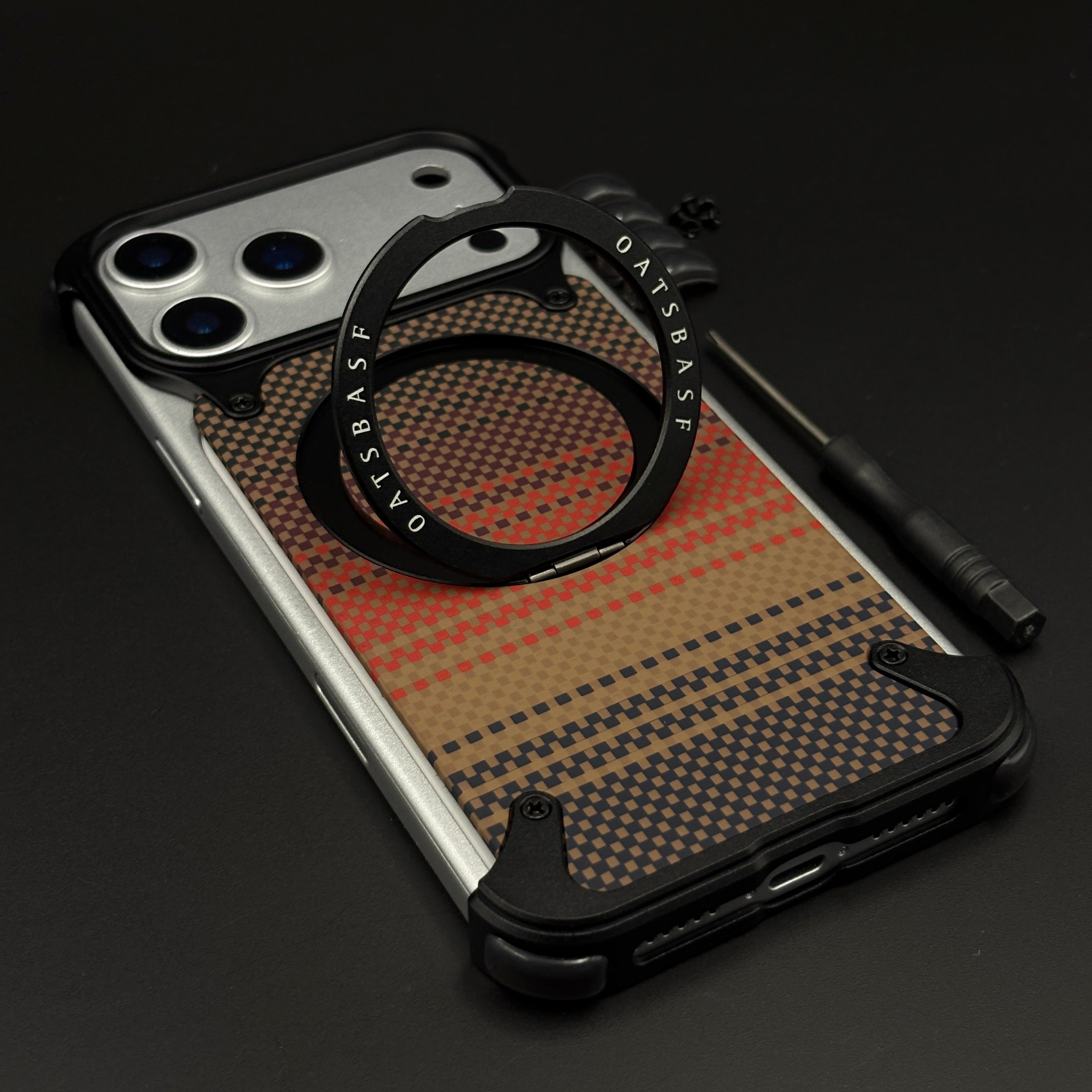 Rust Gradient Frameless Carbon Fiber MagSafe Case for iPhone 17 Series | Rotating Kickstand Bumper with Corners