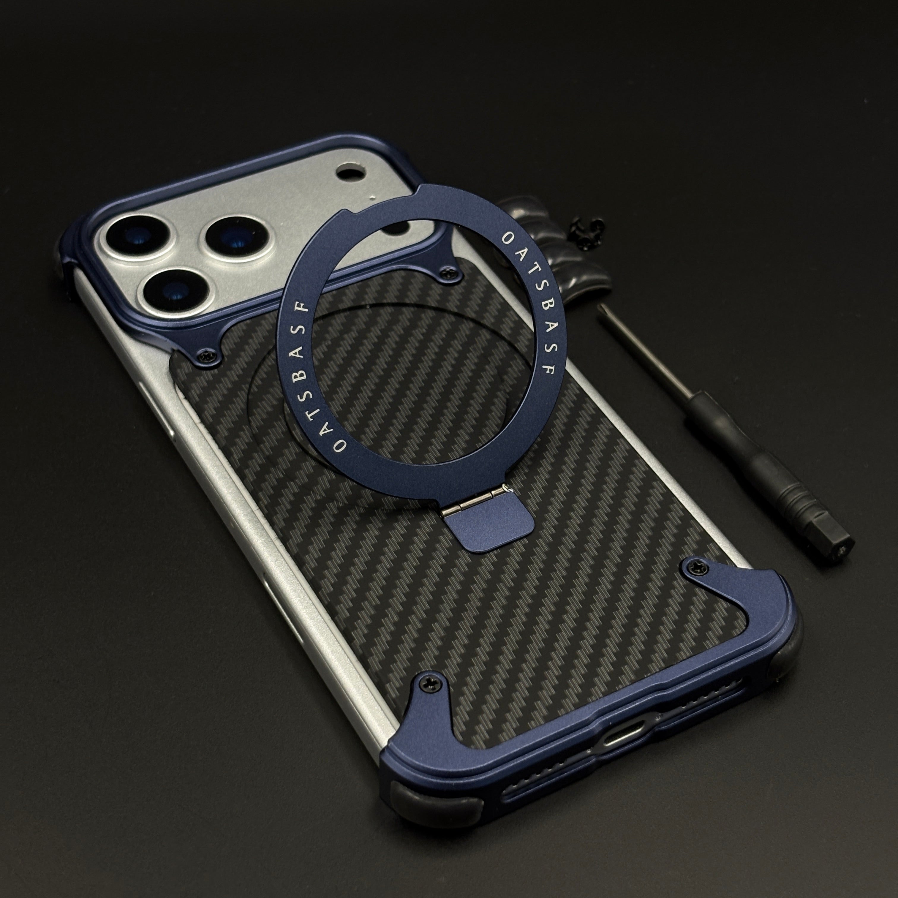 Frameless Carbon Fiber MagSafe Case for iPhone 17 Series | Rotating Kickstand Bumper with Corners