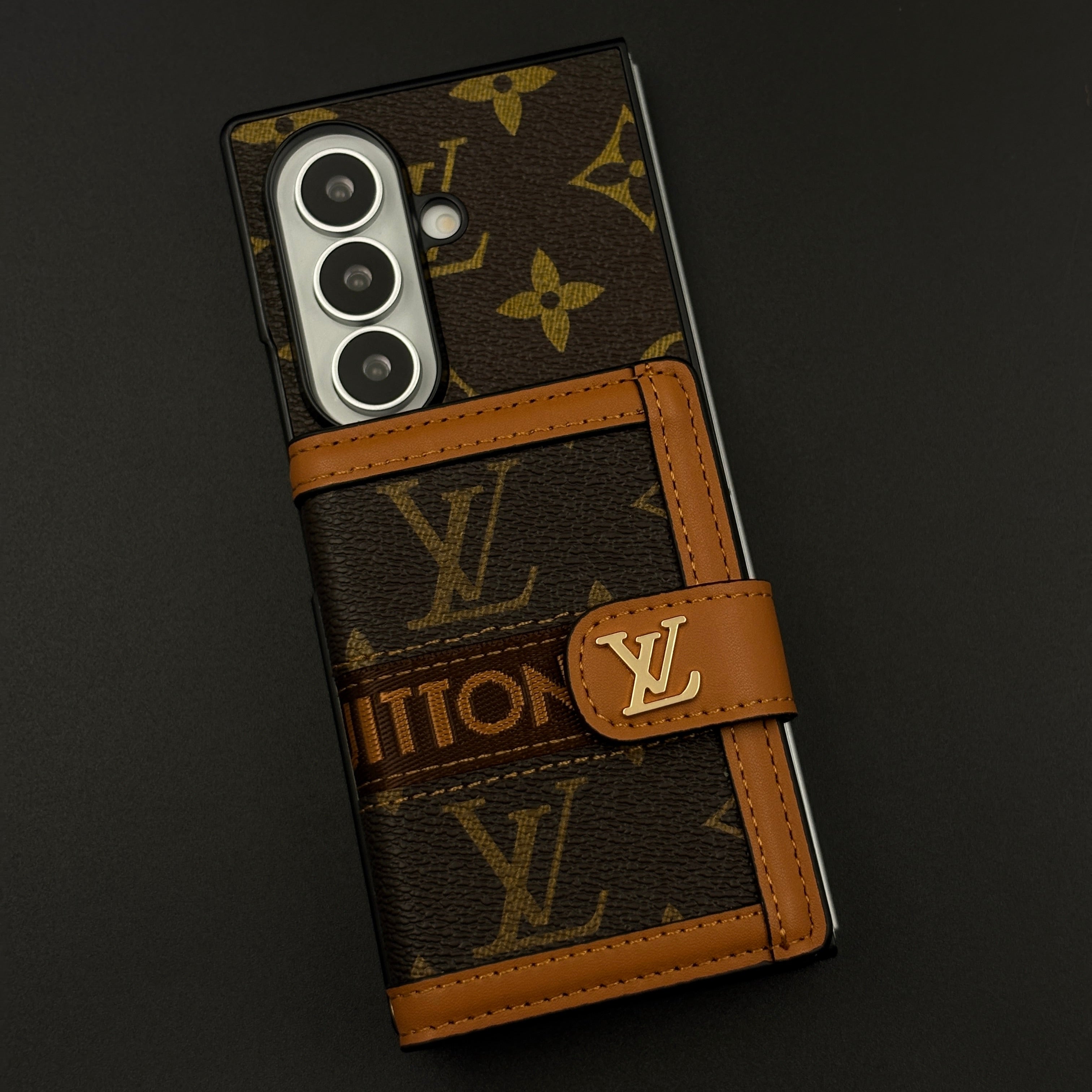 Luxury Monogram Cardholder Wallet Case with Crossbody Sling for Samsung Galaxy Z Fold 8 Ultra | Designer Brown Edition