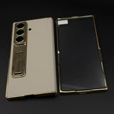 Leather Hinge Protection Kickstand Mobile Case Cover for Samsung Galaxy Z Fold 7 | Front Screen Protector Included