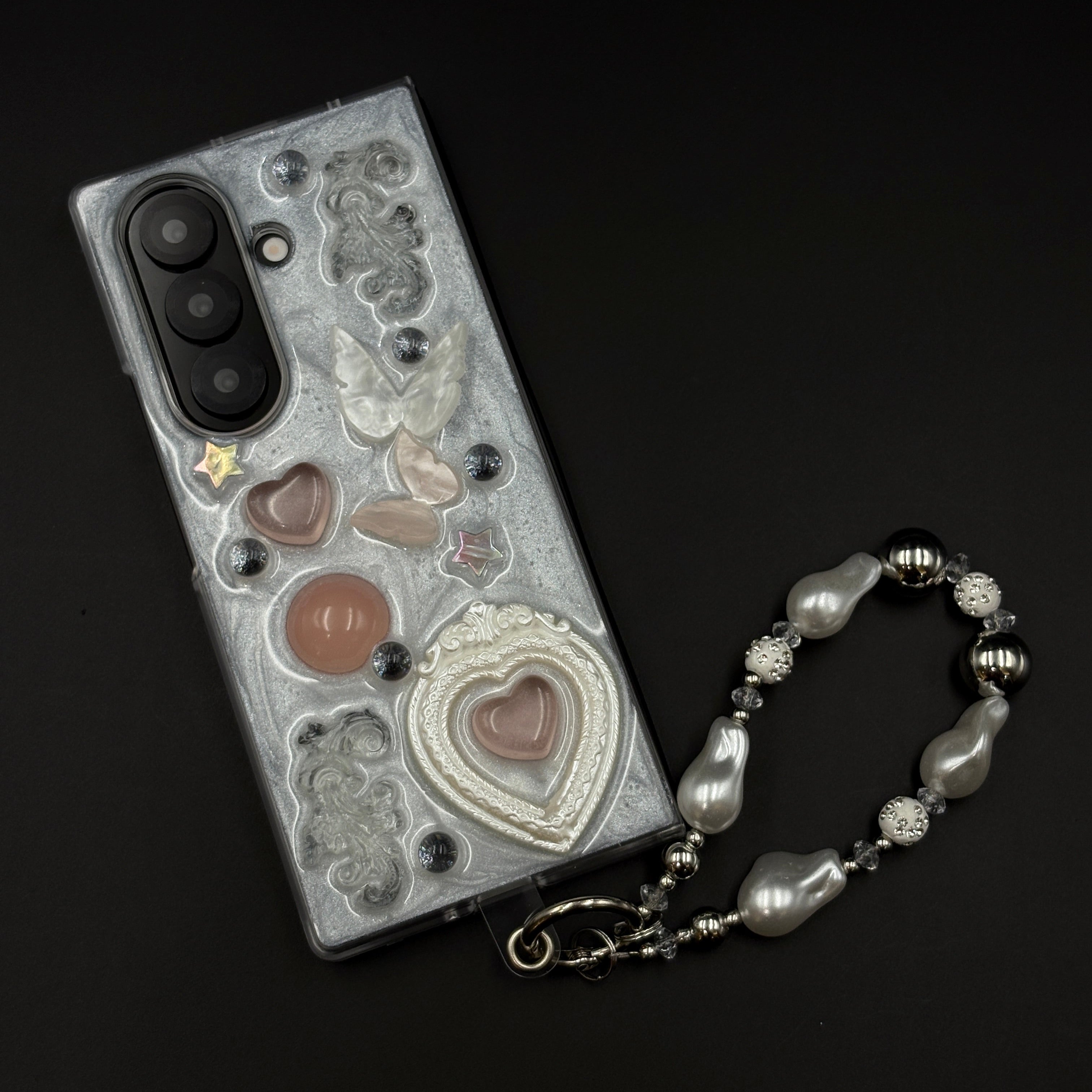 Butterfly Heart Pearl Strap Case for Samsung Galaxy Z Fold 7 | Luxury 3D Design Protective Cover