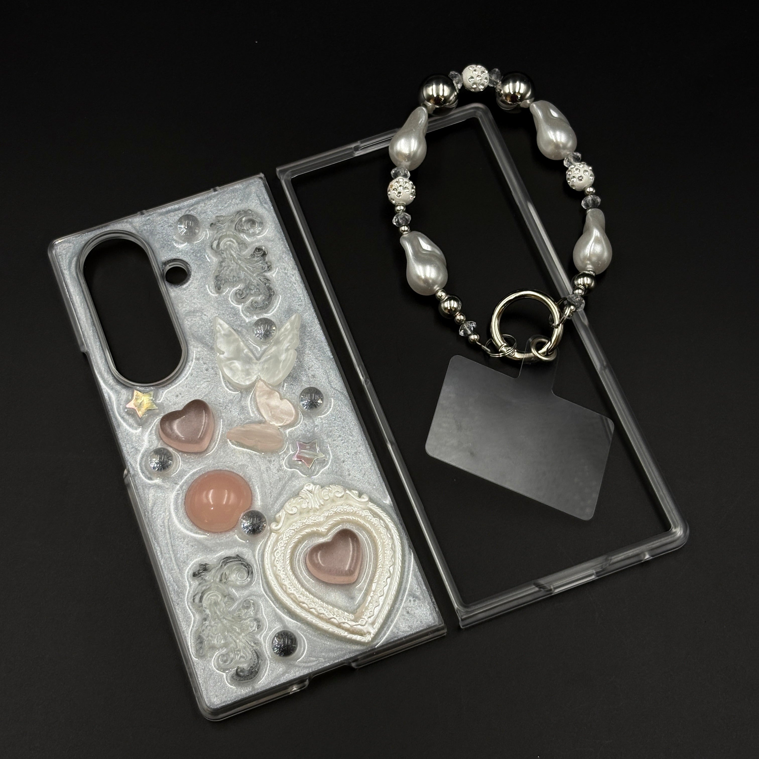 Butterfly Heart Pearl Strap Case for Samsung Galaxy Z Fold 7 | Luxury 3D Design Protective Cover