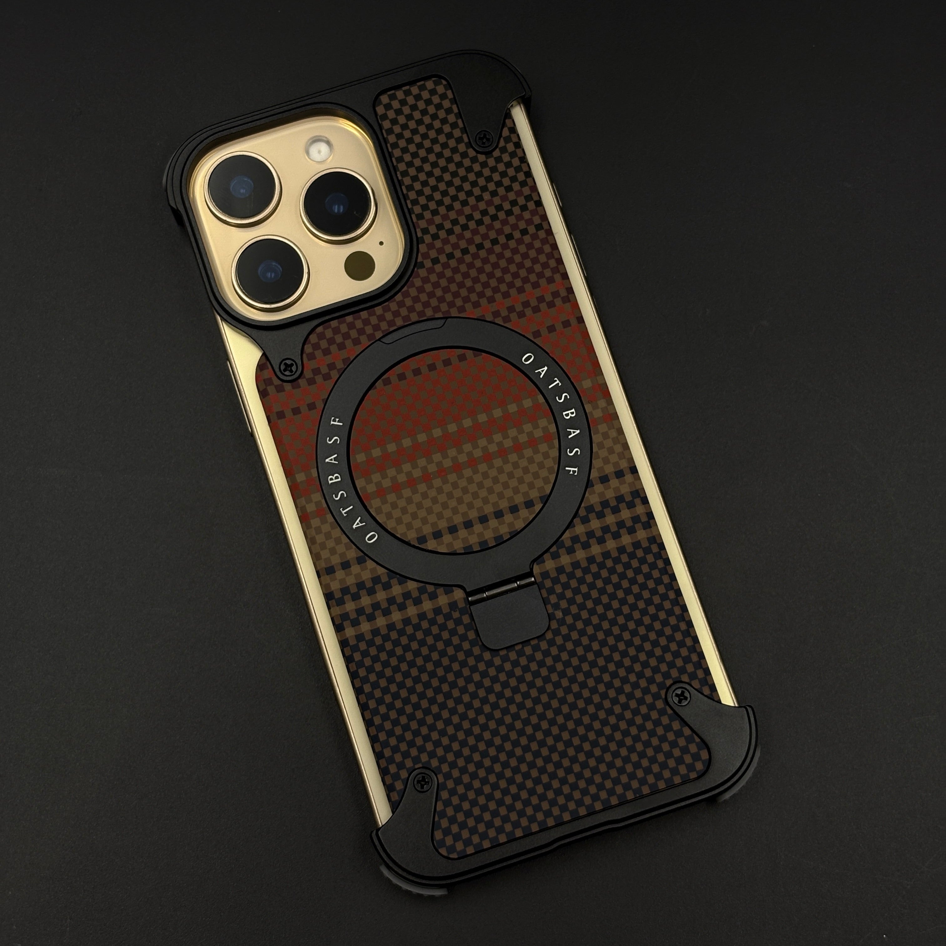 Kevlar Metal Black Frame Phone Case for iPhone Series | MagSafe Compatible with Phone Stand | Rugged Style Protection