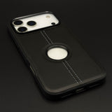 Stitched Leather Logo Cut Mobile Case Cover for iPhone 17 Series