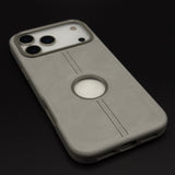 Stitched Leather Logo Cut Mobile Case Cover for iPhone 17 Series