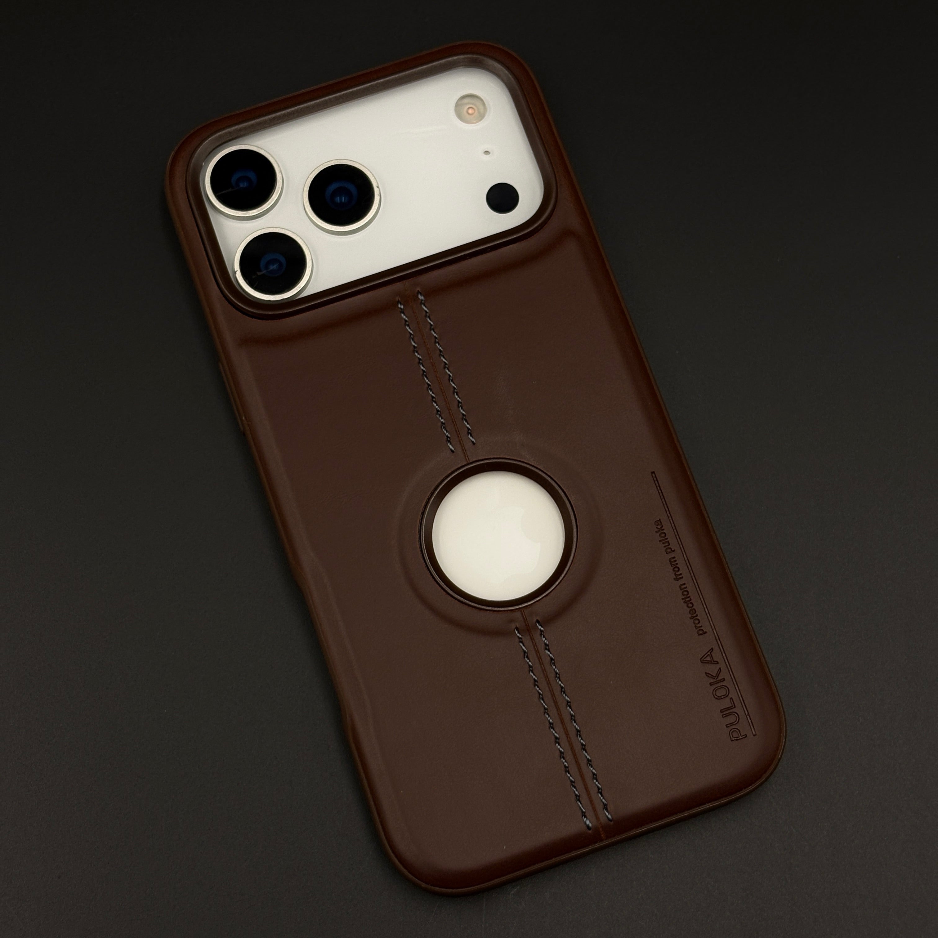 Stitched Leather Logo Cut Mobile Case Cover for iPhone 17 Series