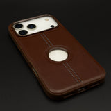 Stitched Leather Logo Cut Mobile Case Cover for iPhone 17 Series