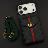 Luxury Monogram Wallet Cardholder Crossbody Black Case for iPhone 18 Pro with Detachable Sling