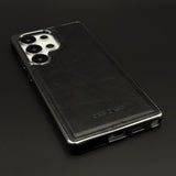 Leather Texture Stitched Chrome Border Mobile Case Cover for Samsung Galaxy S25 Ultra