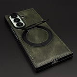 Leather Texture Stitched MagSafe Metal Rotating Stand Mobile Case Cover for Samsung Galaxy Z Fold 5