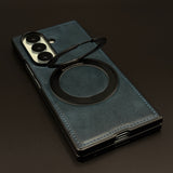 Leather Texture Stitched MagSafe Metal Rotating Stand Mobile Case Cover for Samsung Galaxy Z Fold 5