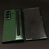 All-in-One Case | Leather Texture with Pen for Samsung Galaxy Z Fold 7 | Front Screen Protector & Side Hinge Protection