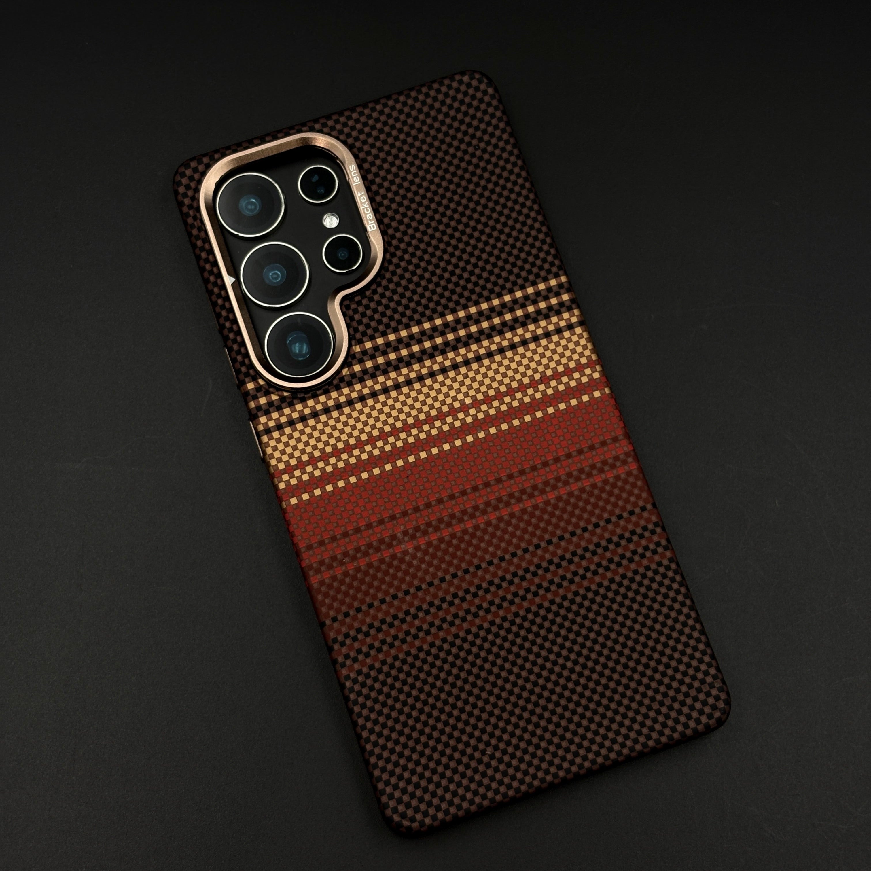 Brown Gradient Stripe Aramid Case for Samsung Galaxy S23 Ultra with Hidden MagSafe | Camera Kickstand | Carbon Fibre Feel