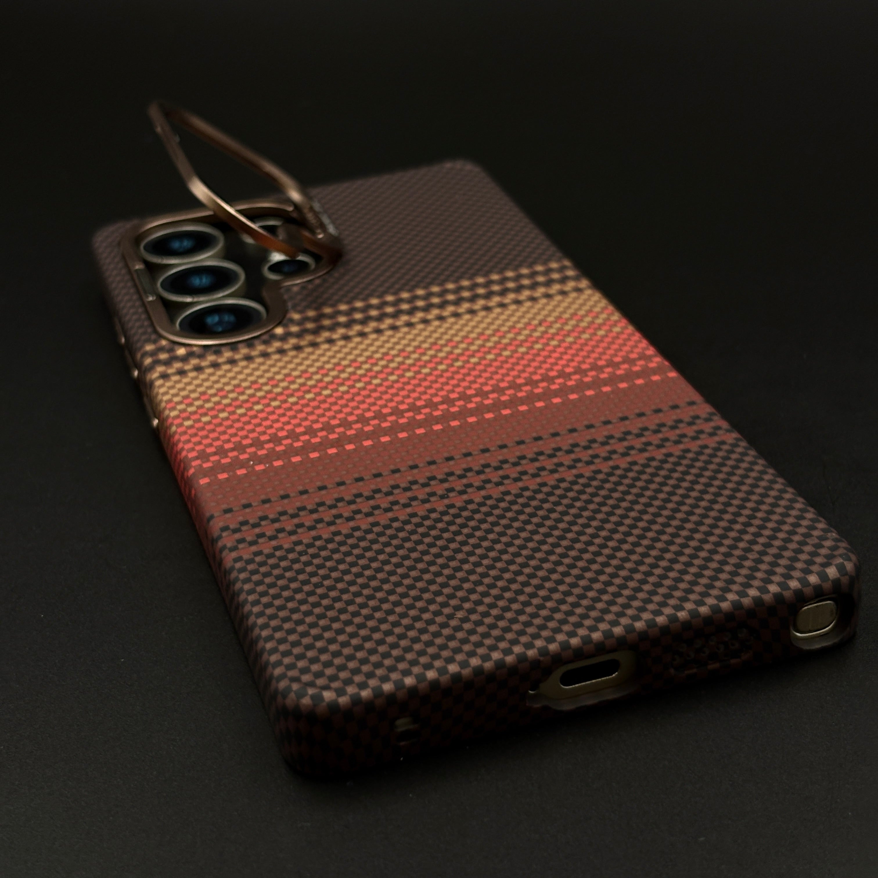 Brown Gradient Stripe Aramid Case for Samsung Galaxy S23 Ultra with Hidden MagSafe | Camera Kickstand | Carbon Fibre Feel