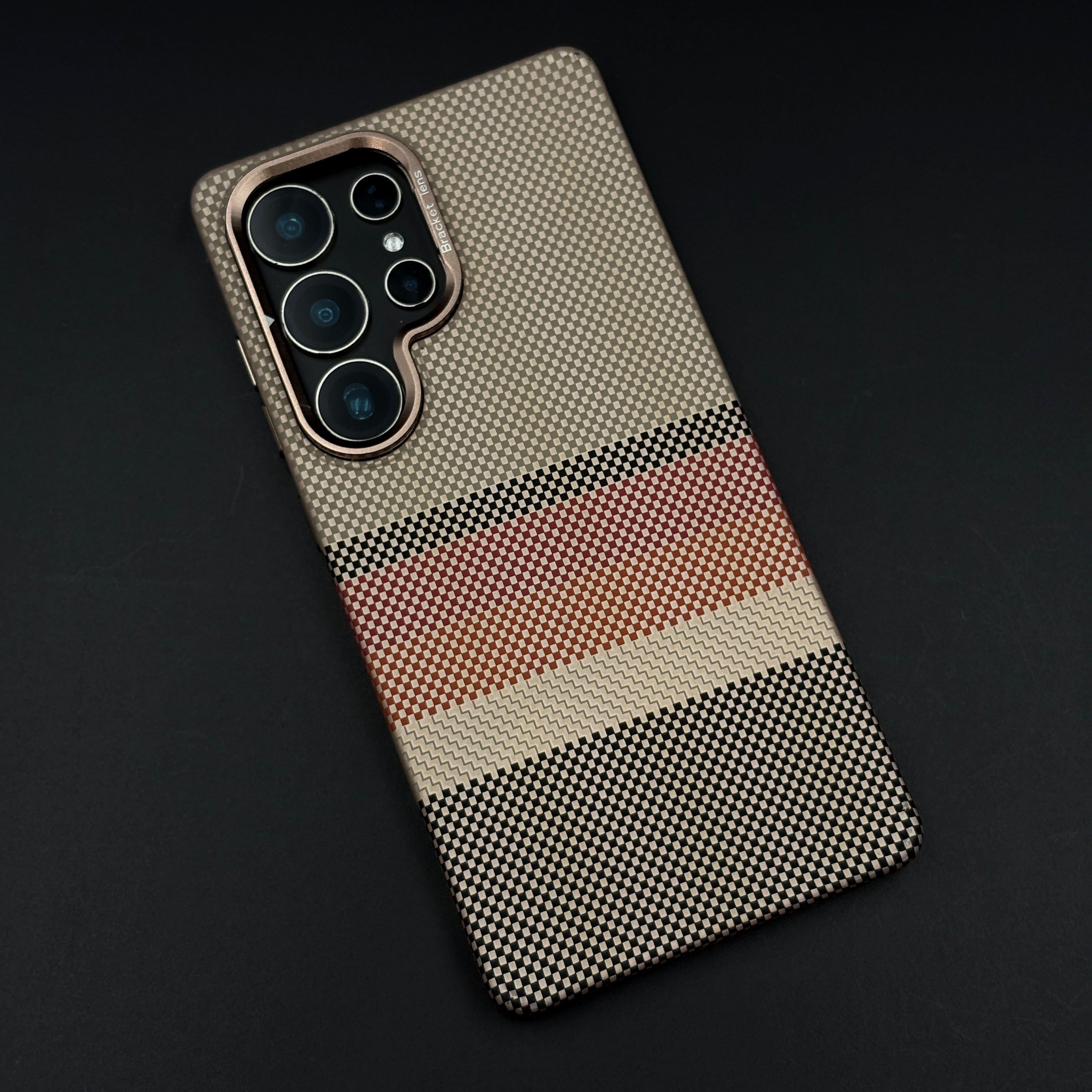 Beige Multi-Stripe Aramid Case with Hidden MagSafe for Samsung Galaxy S23 Ultra | Camera Kickstand | Carbon Fibre Feel