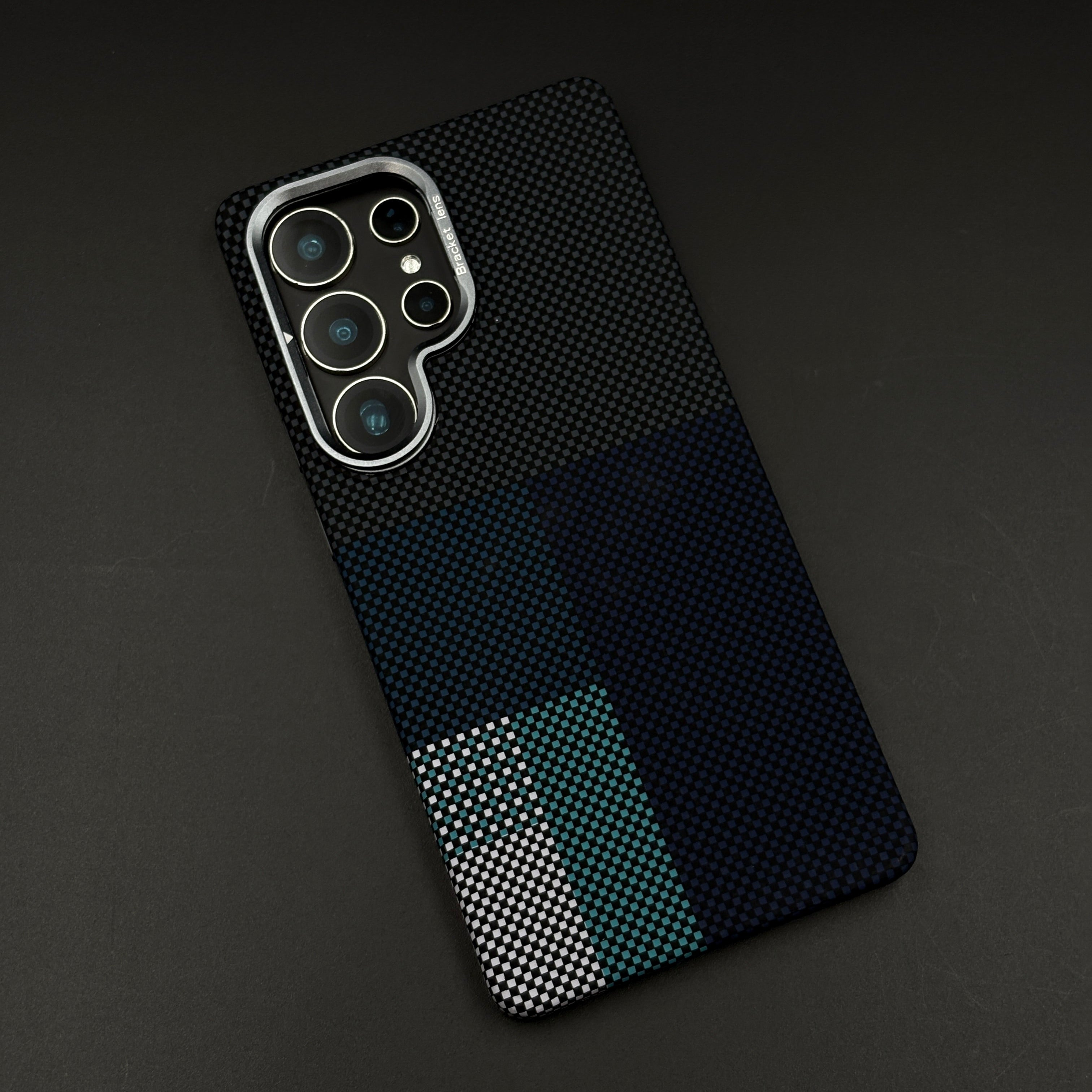 Blue Block Aramid Case with Hidden MagSafe for Samsung Galaxy S23 Ultra | Camera Kickstand | Carbon Fibre Feel
