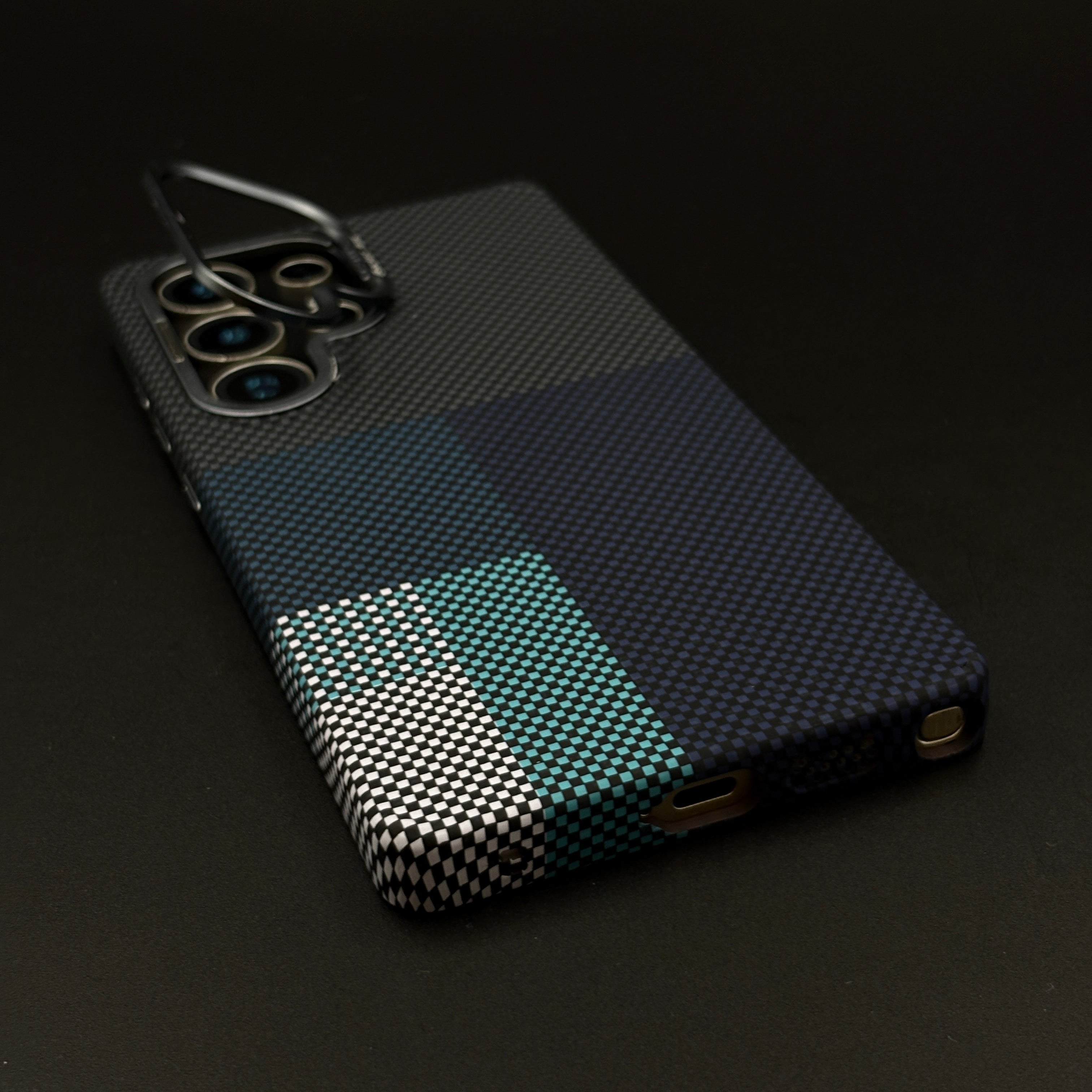 Blue Block Aramid Case with Hidden MagSafe for Samsung Galaxy S23 Ultra | Camera Kickstand | Carbon Fibre Feel