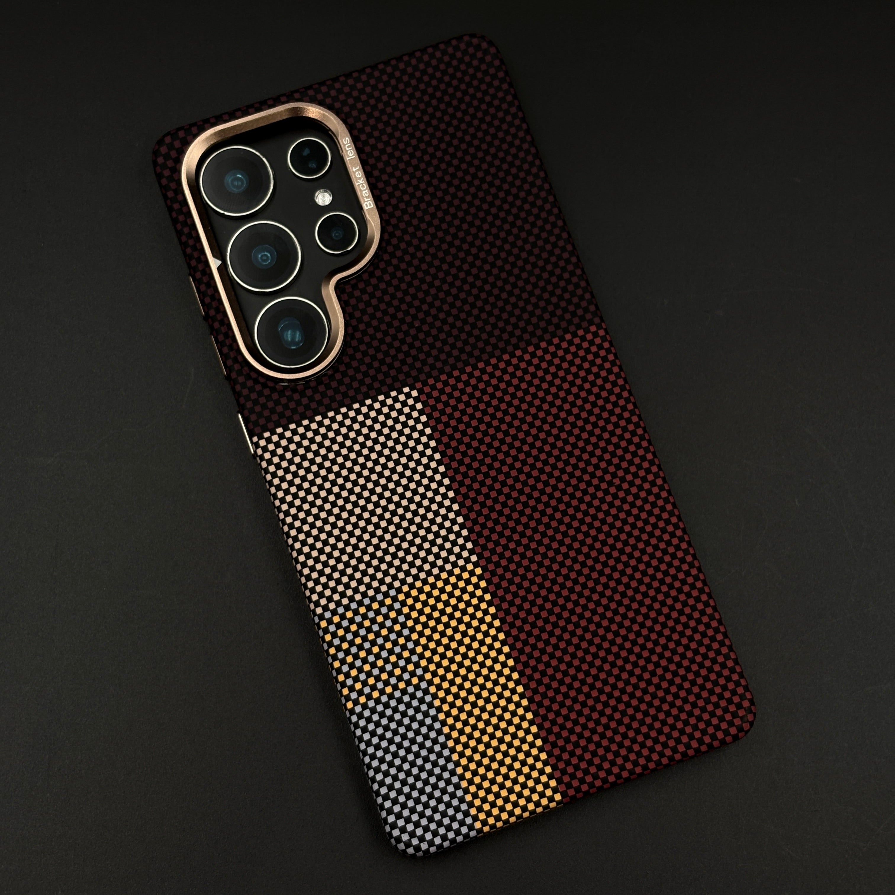 Maroon Block Aramid Case with Hidden MagSafe for Samsung Galaxy S23 Ultra | Camera Kickstand | Carbon Fibre Feel