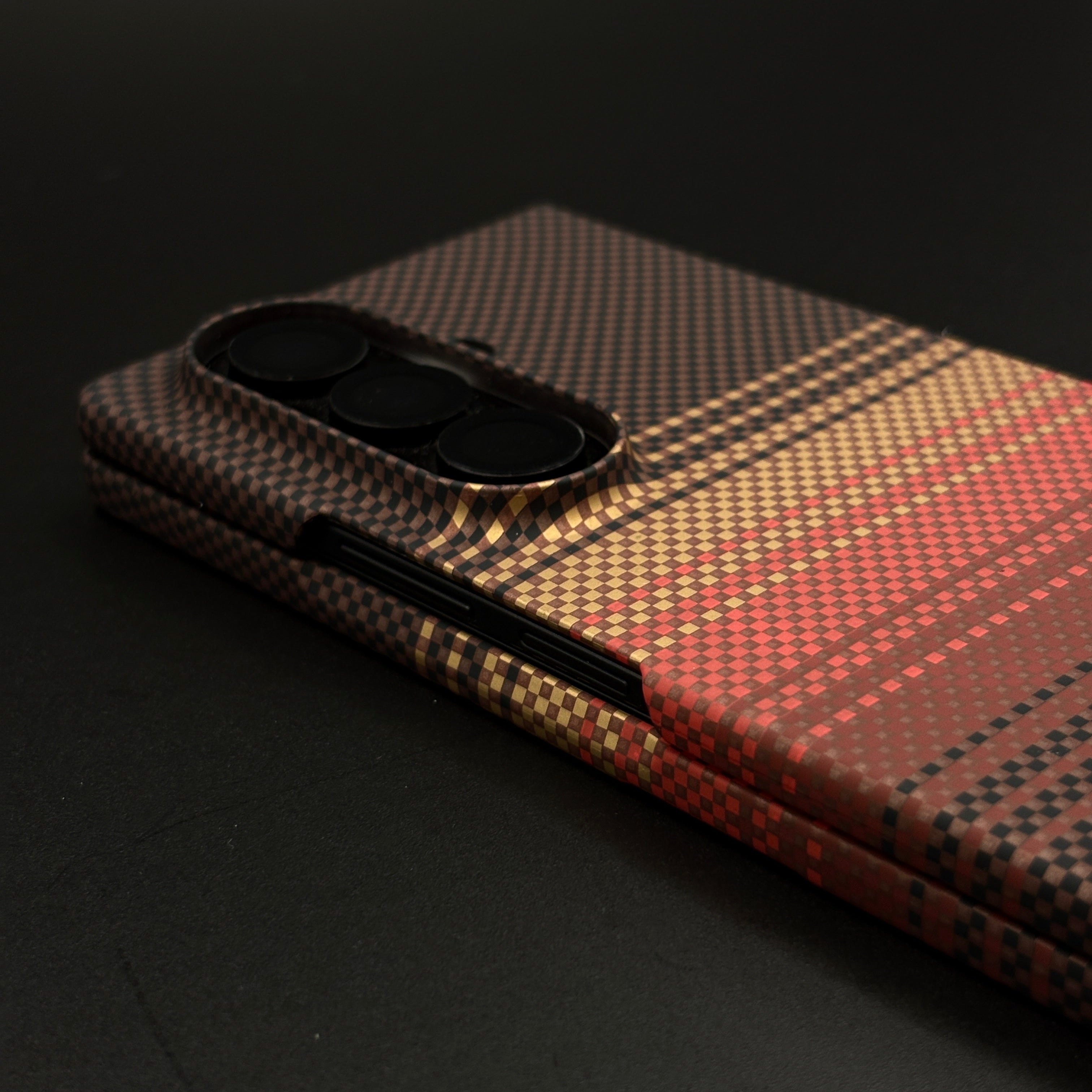 Brown Gradient Stripe Aramid Case for Samsung Galaxy Z Fold 7 with Hidden MagSafe | Camera Kickstand | Carbon Fibre Feel