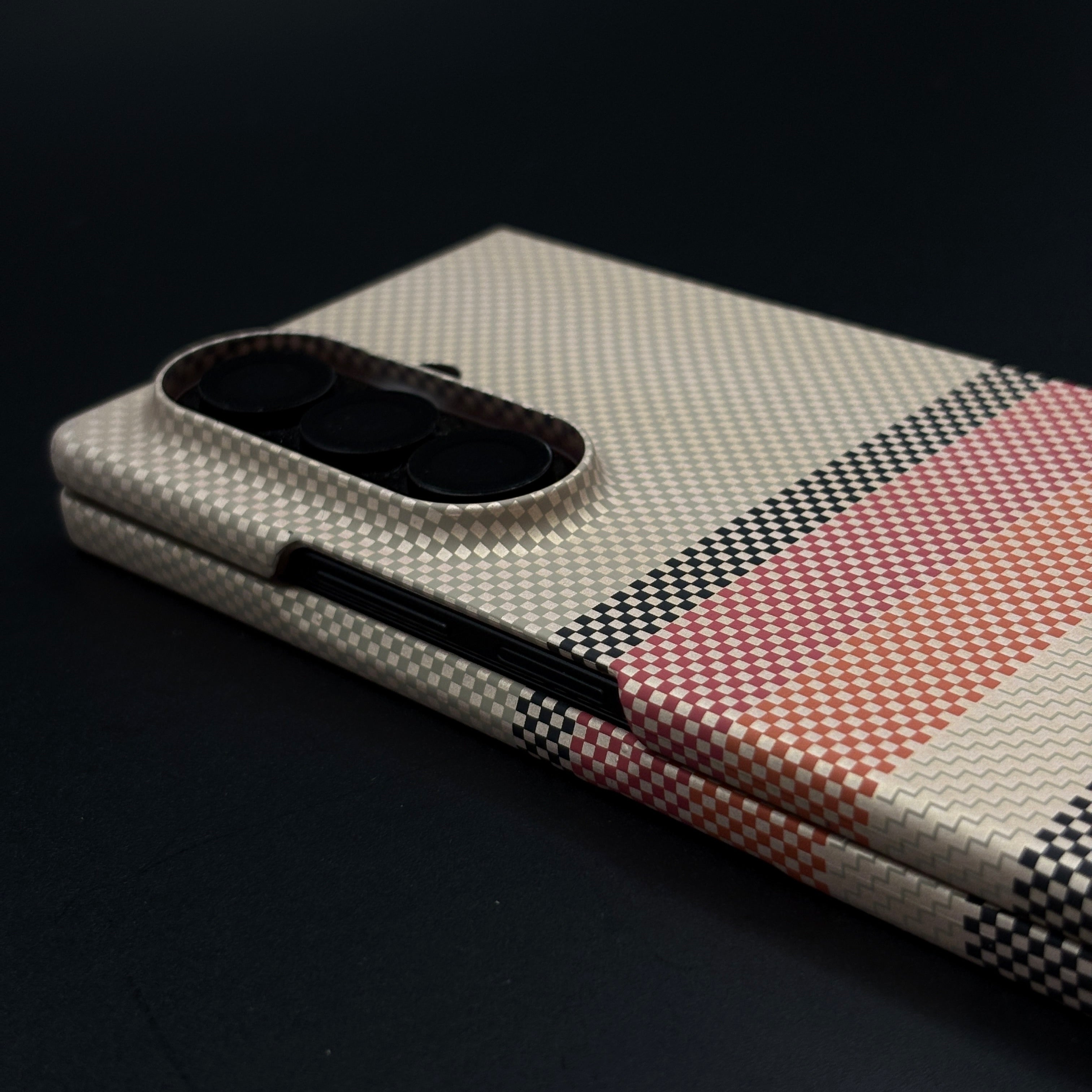 Beige Multi-Stripe Aramid Case with Hidden MagSafe for Samsung Galaxy Z Fold 6 | Camera Kickstand | Carbon Fibre Feel