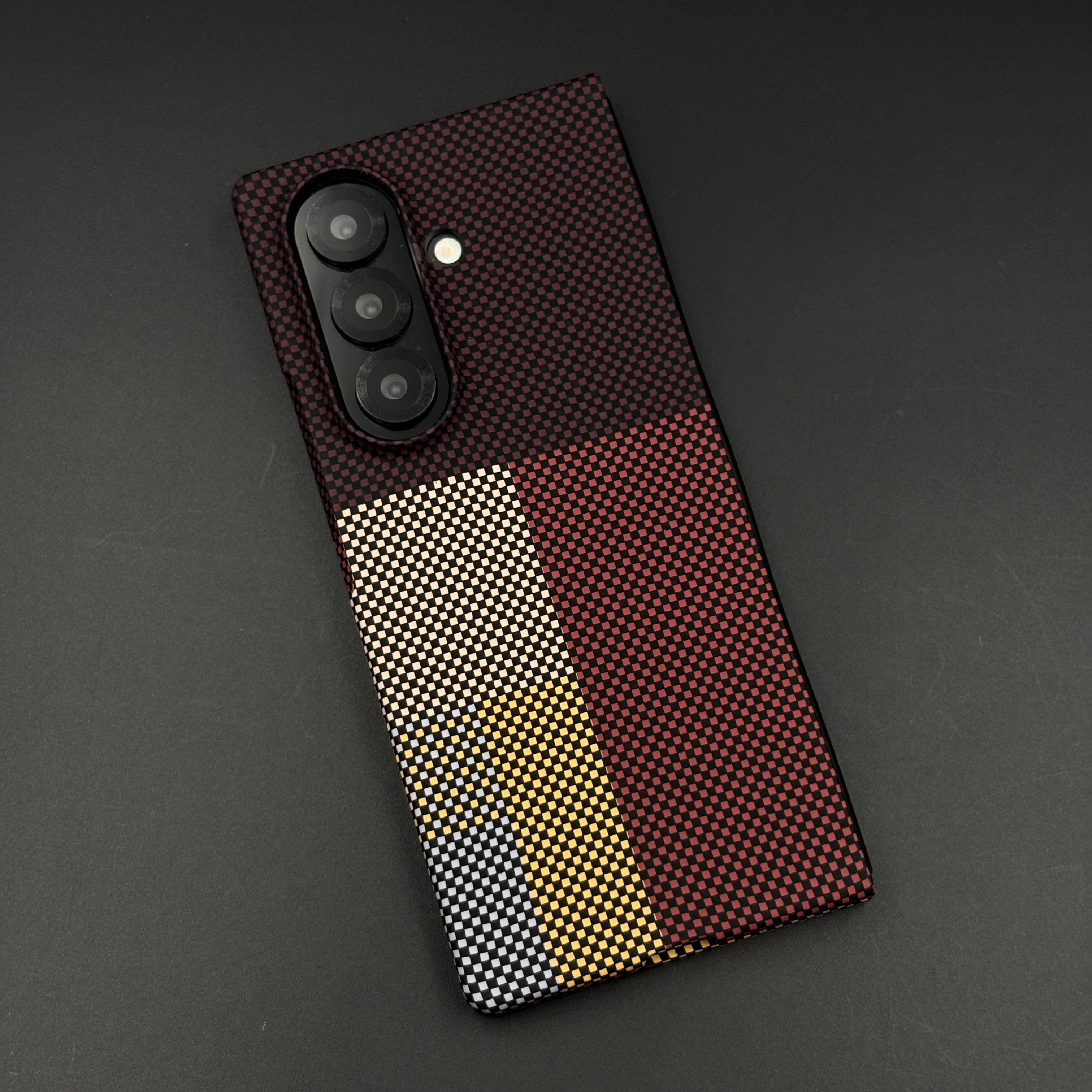 Maroon Block Aramid Case with Hidden MagSafe for Samsung Galaxy Z Fold 6 | Camera Kickstand | Carbon Fibre Feel