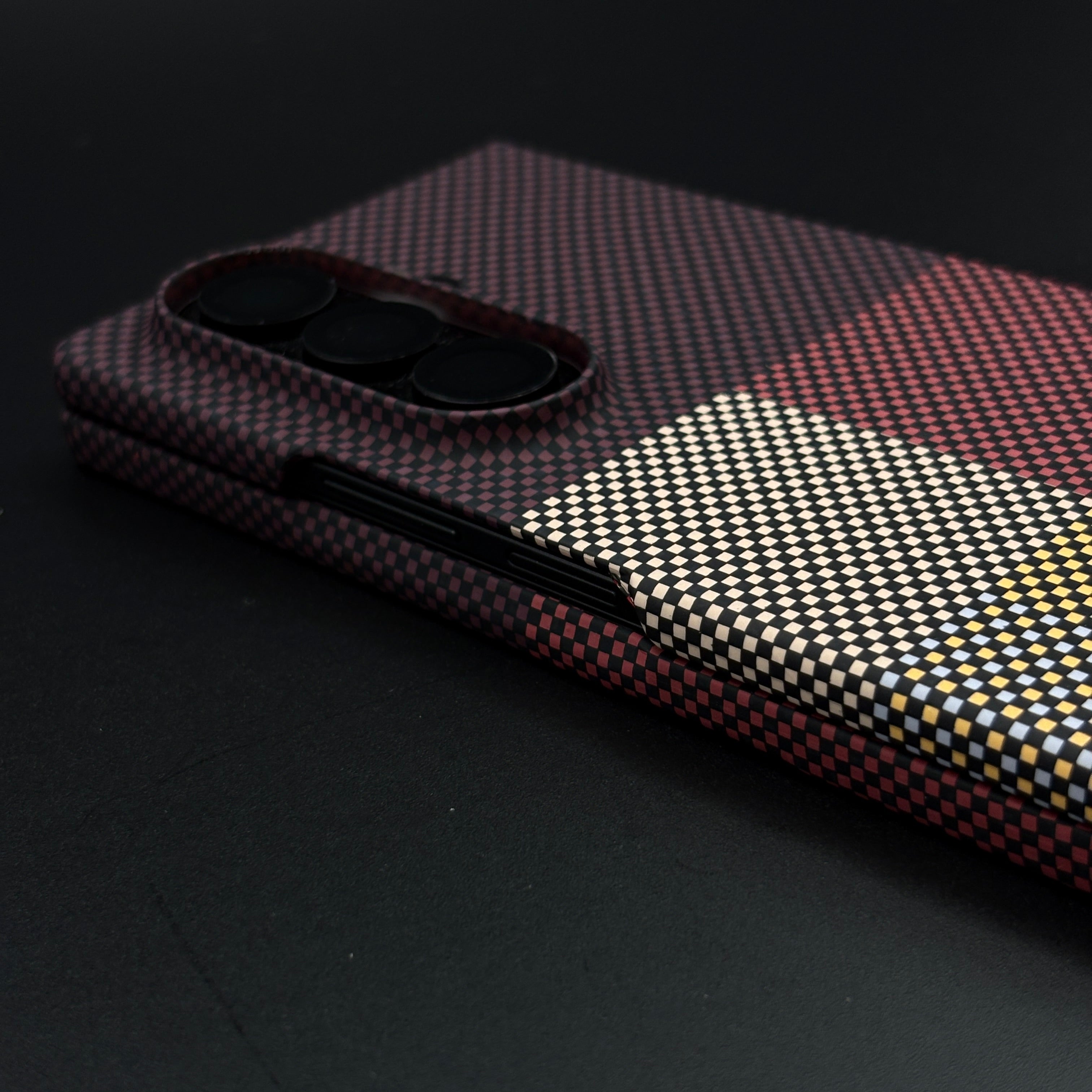 Maroon Block Aramid Case with Hidden MagSafe for Samsung Galaxy Z Fold 6 | Camera Kickstand | Carbon Fibre Feel
