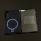Stitched Leather MagSafe Ring Stand Case for Samsung Galaxy Z Fold 8 with Front Screen Guard