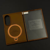 Stitched Leather MagSafe Ring Stand Case for Samsung Galaxy Z Fold 8 with Front Screen Guard