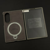 Stitched Leather MagSafe Ring Stand Case for Samsung Galaxy Z Fold 8 with Front Screen Guard