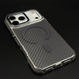Carbon Fibre Texture MagSafe Mobile Case Cover in Smoky Style for iPhone 17 Series