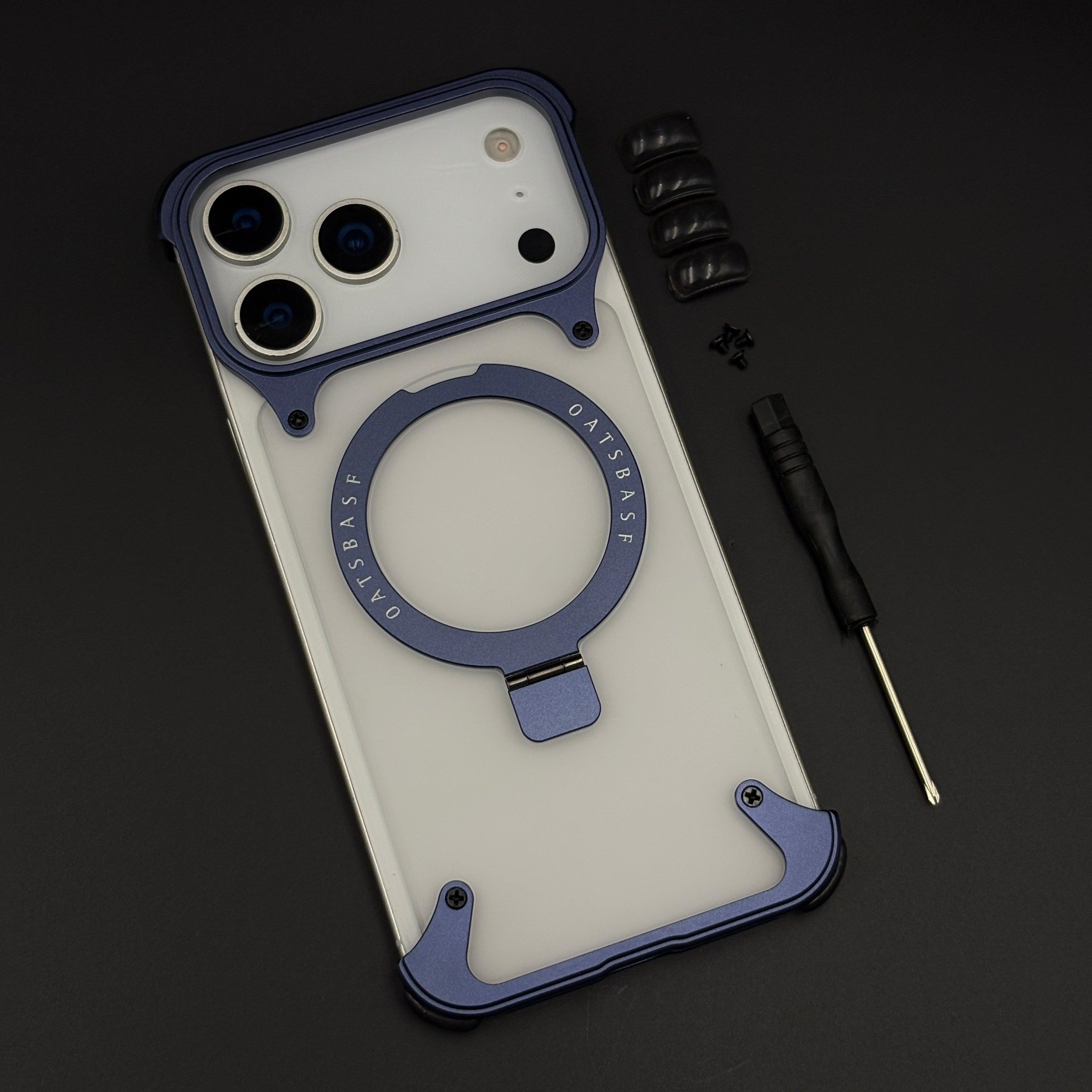 Smokey Frameless Metal Border MagSafe Mobile Case Cover with Screwdriver Kit for iPhone 17 Series