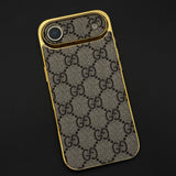 Luxury Brand GG Monogram Gold Chrome Border Leather Case for iPhone 17 Air