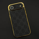 Luxury Brand GG Monogram Gold Chrome Border Leather Case for iPhone 17 Air