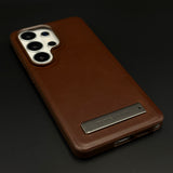 Leather Finish Metal Stand Mobile Case Cover for Samsung Galaxy S26 Ultra
