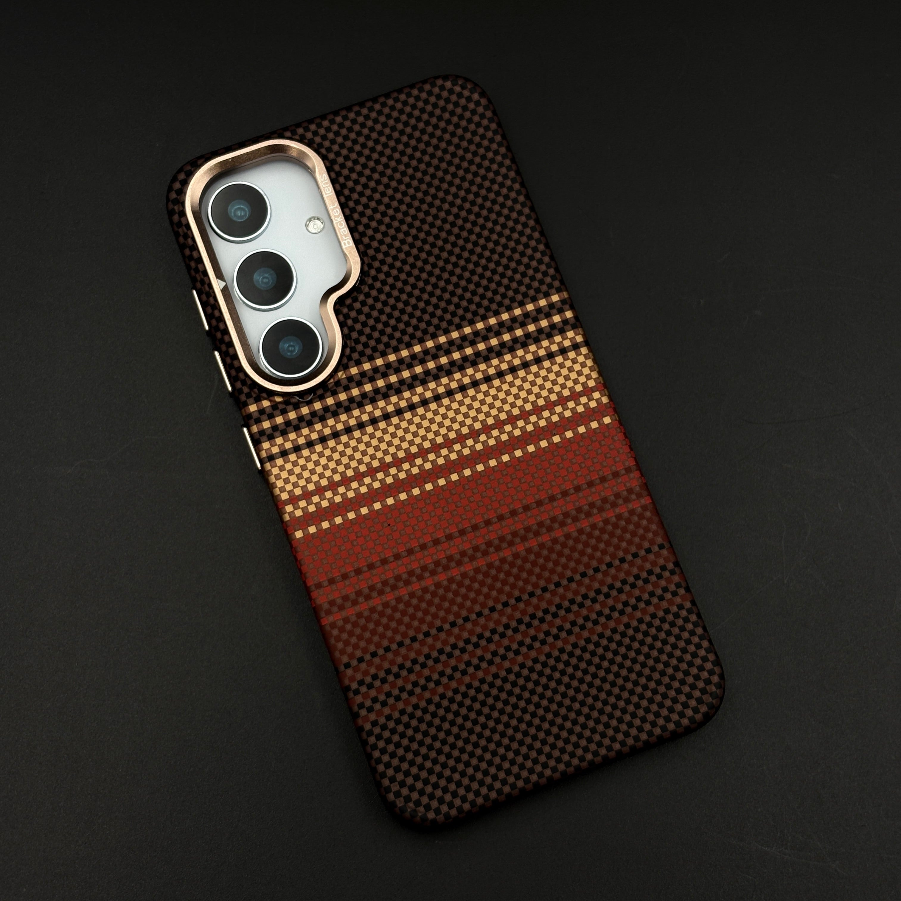 Brown Gradient Stripe Aramid Case for Samsung Galaxy S25 with Hidden MagSafe | Camera Kickstand | Carbon Fibre Feel