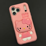 3D Kitty Cat Silicone Grip Stand Case for iPhone 17 Series with Pop-Out Holder