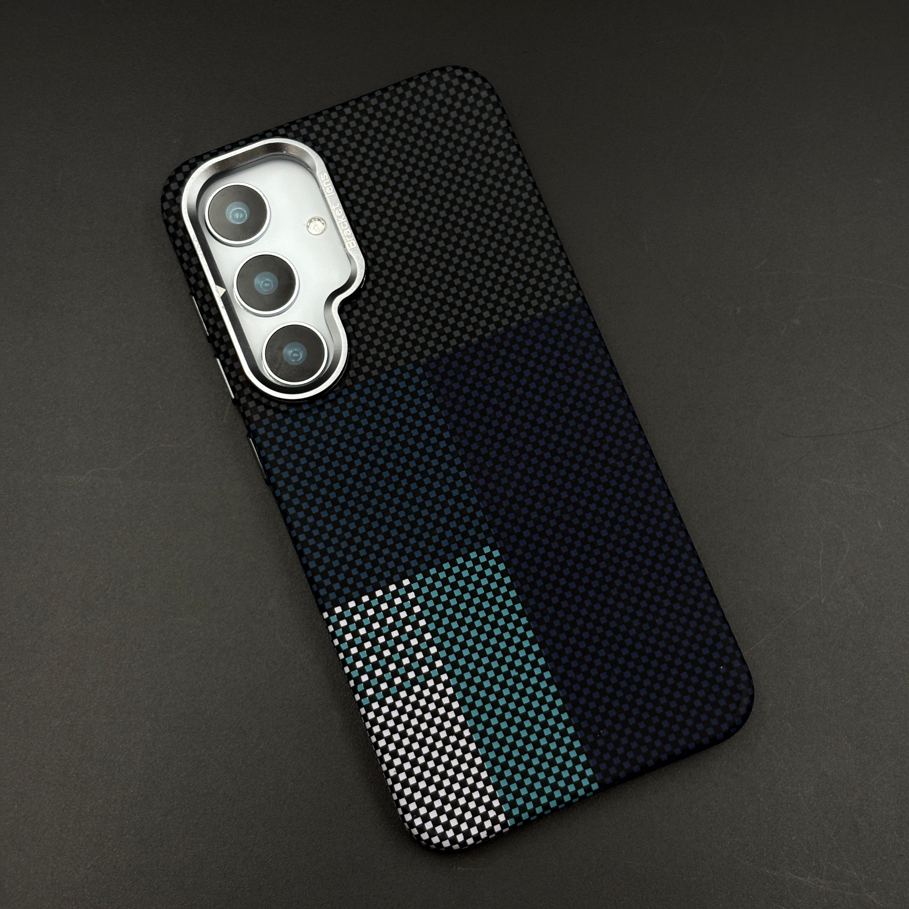 Blue Block Aramid Case with Hidden MagSafe for Samsung Galaxy S25 | Camera Kickstand | Carbon Fibre Feel